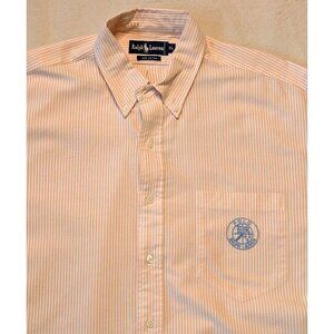 Polo Ralph Lauren Mens Shirt XL Peach Oxford Preppy Old Money Crest Logo Popover